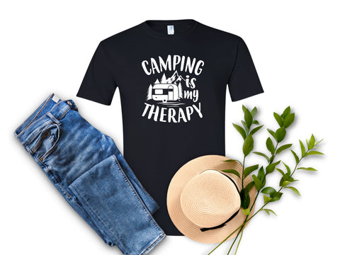 Camping Therapy Trailer/White T-Shirt