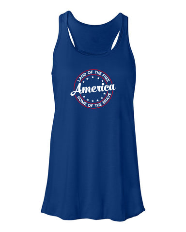 Ladies Land of the Free Home of the Brave Gathered Back Tank Top